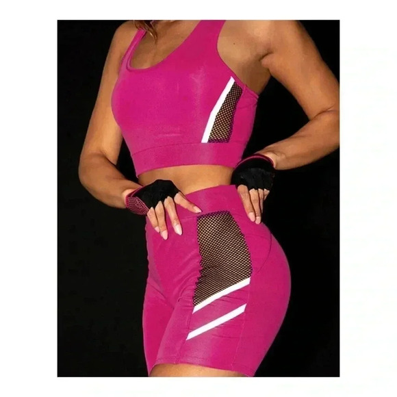 🆕Pink Mesh Splicing Activewear Set M🆕 - Picture 1 of 7